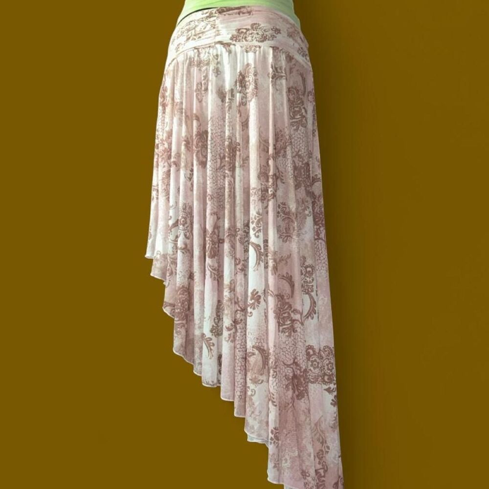 Pink Brown Paisley Fairy Hem Midi Skirt XS NWT Asymmetrical Boho